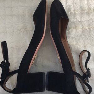 Aquazzura black suede pumps heels Mary Jane 38.5